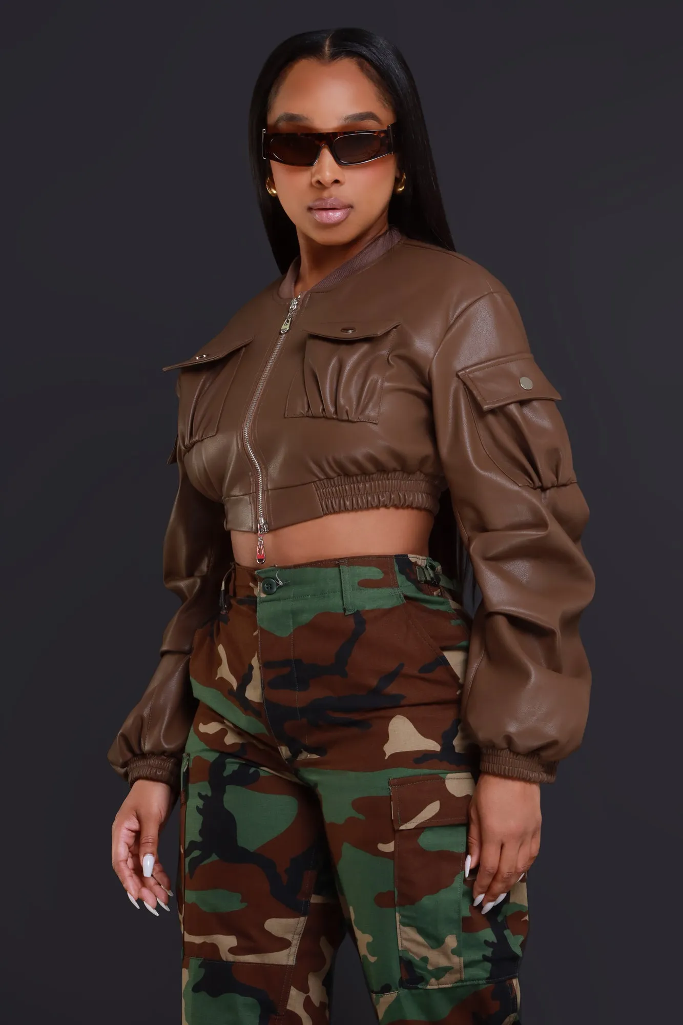 Think On It Cropped Bomber Jacket - Brown sold by Swankaposh product image thumbnail 4