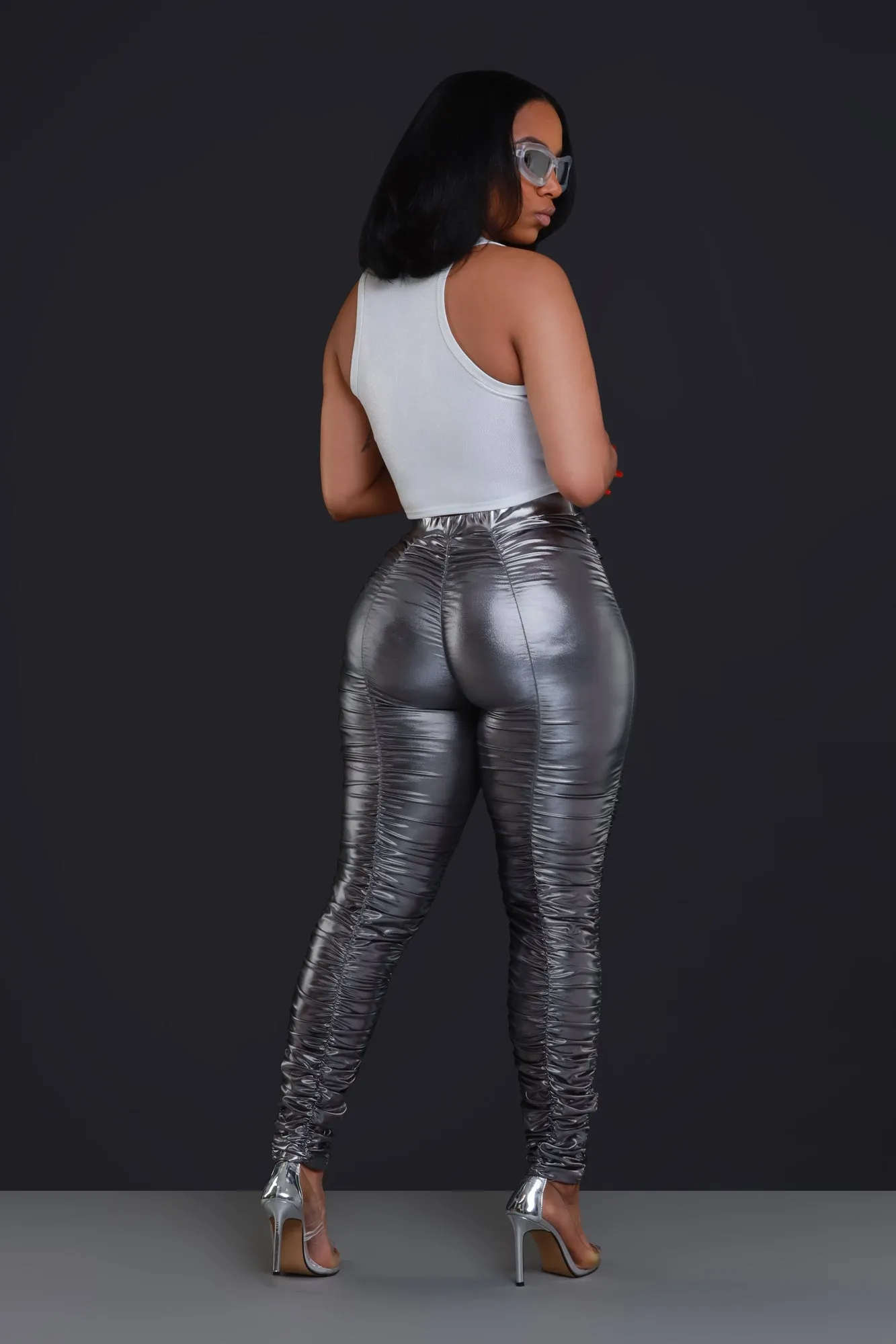 Be Honest Ruched High Waist Pants - Iridescent Metallic Leggings sold by Swankaposh product image thumbnail 3