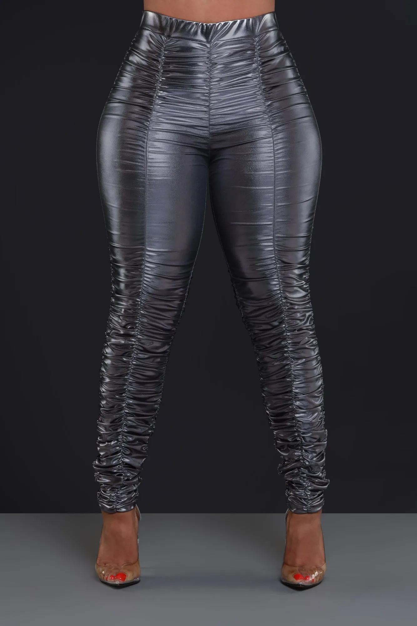 Be Honest Ruched High Waist Pants - Iridescent Metallic Leggings sold by Swankaposh product image thumbnail 2