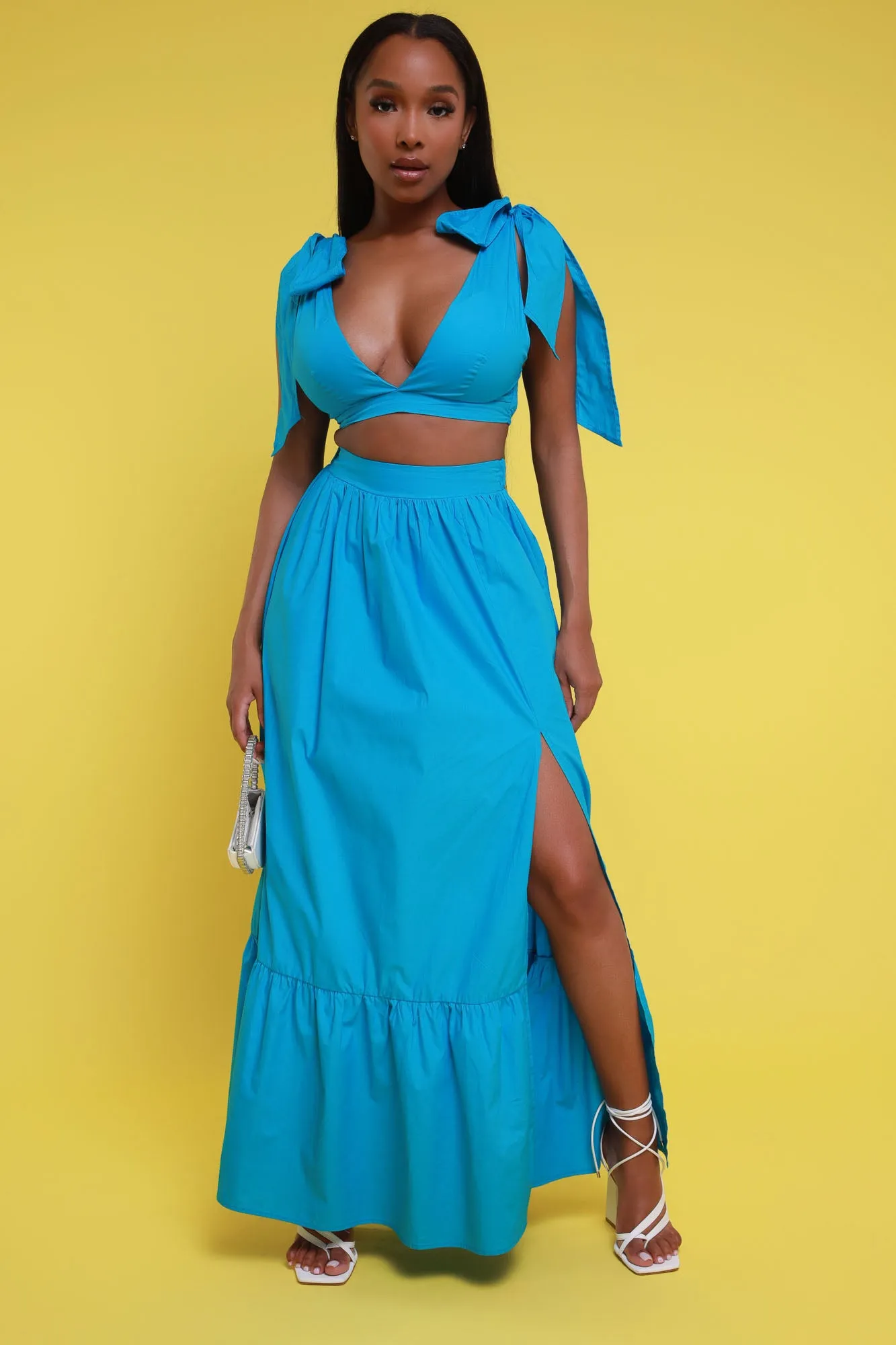 Anywhere With You Cropped Maxi Skirt Set - Blue sold by Swankaposh