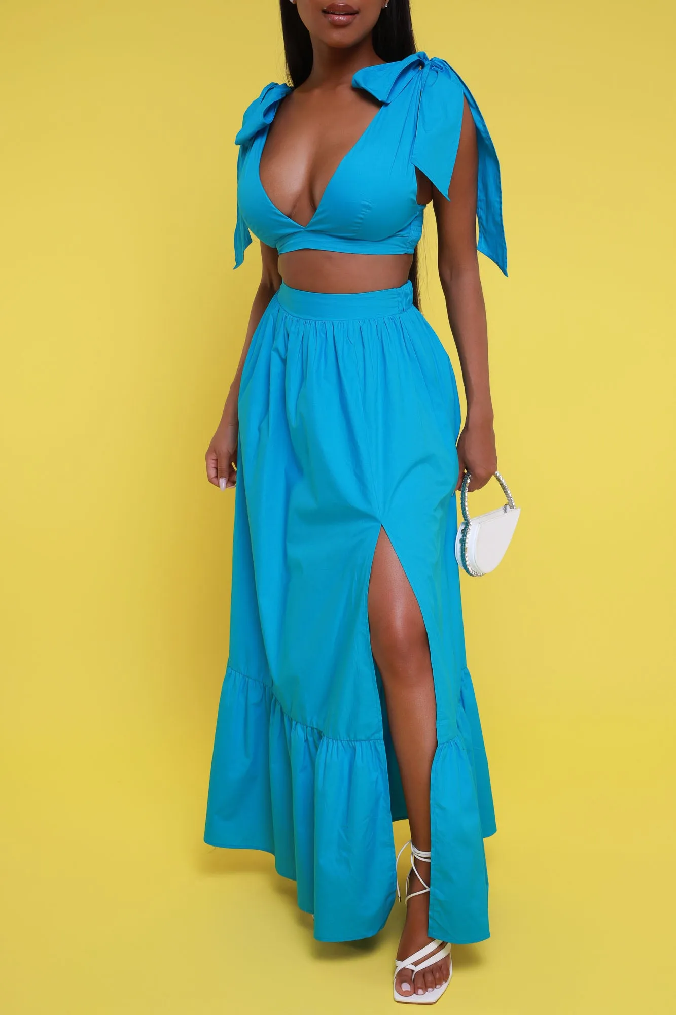 Anywhere With You Cropped Maxi Skirt Set - Blue sold by Swankaposh product image thumbnail 4