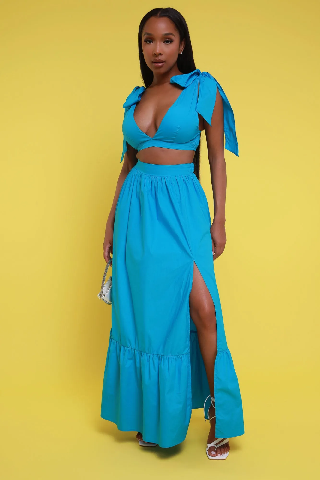 Anywhere With You Cropped Maxi Skirt Set - Blue sold by Swankaposh product image thumbnail 3