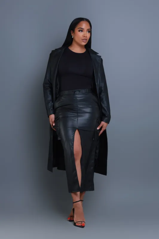 Once Again Faux Leather Cargo Skirt - Black sold by Swankaposh