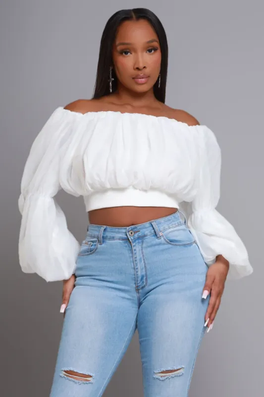 Lean Back Balloon Sleeve Cropped Blouse - White sold by Swankaposh