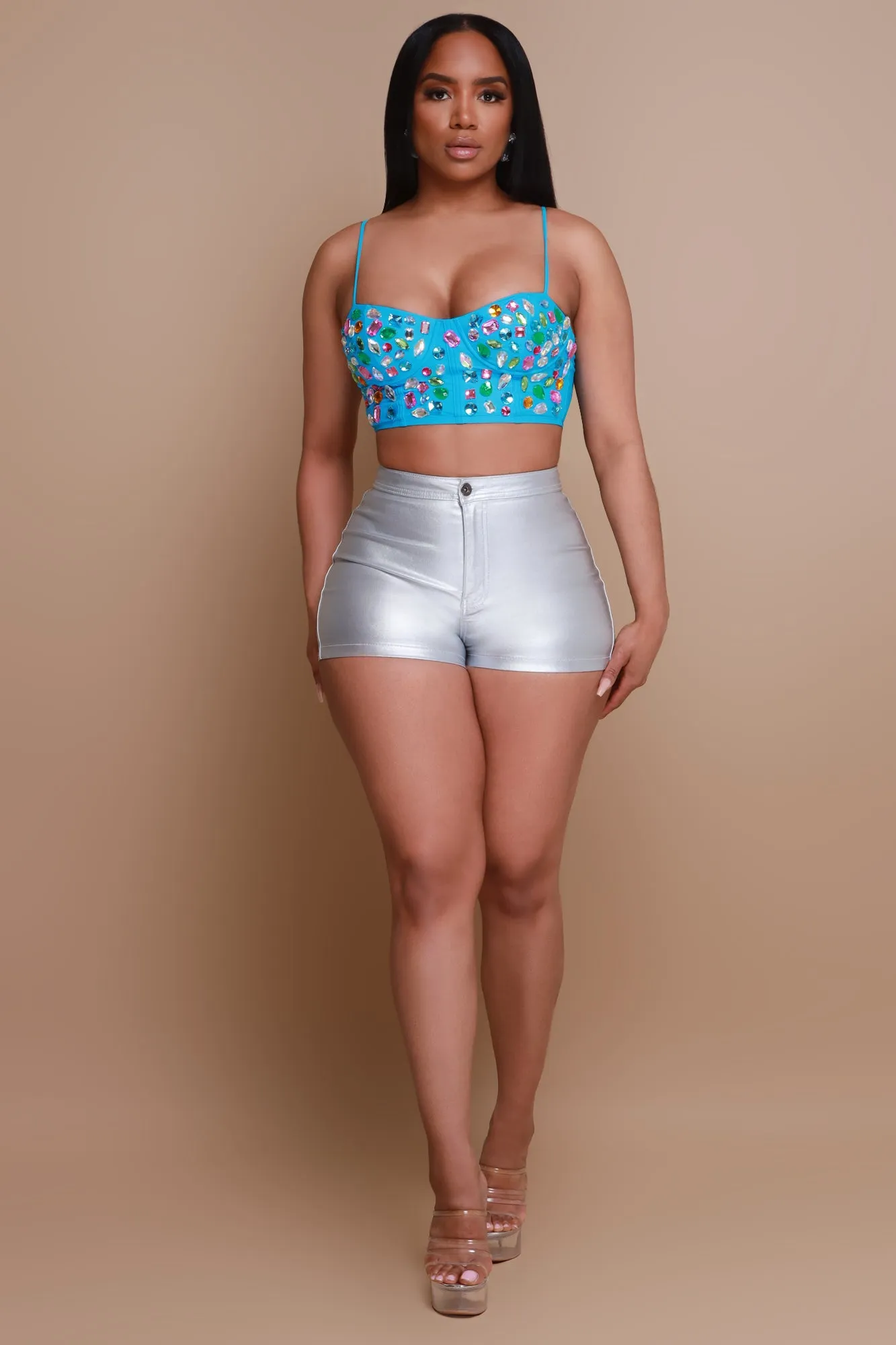 Rich Flex Jewel Embellished Corset Crop Top - Blue sold by Swankaposh product image thumbnail 3