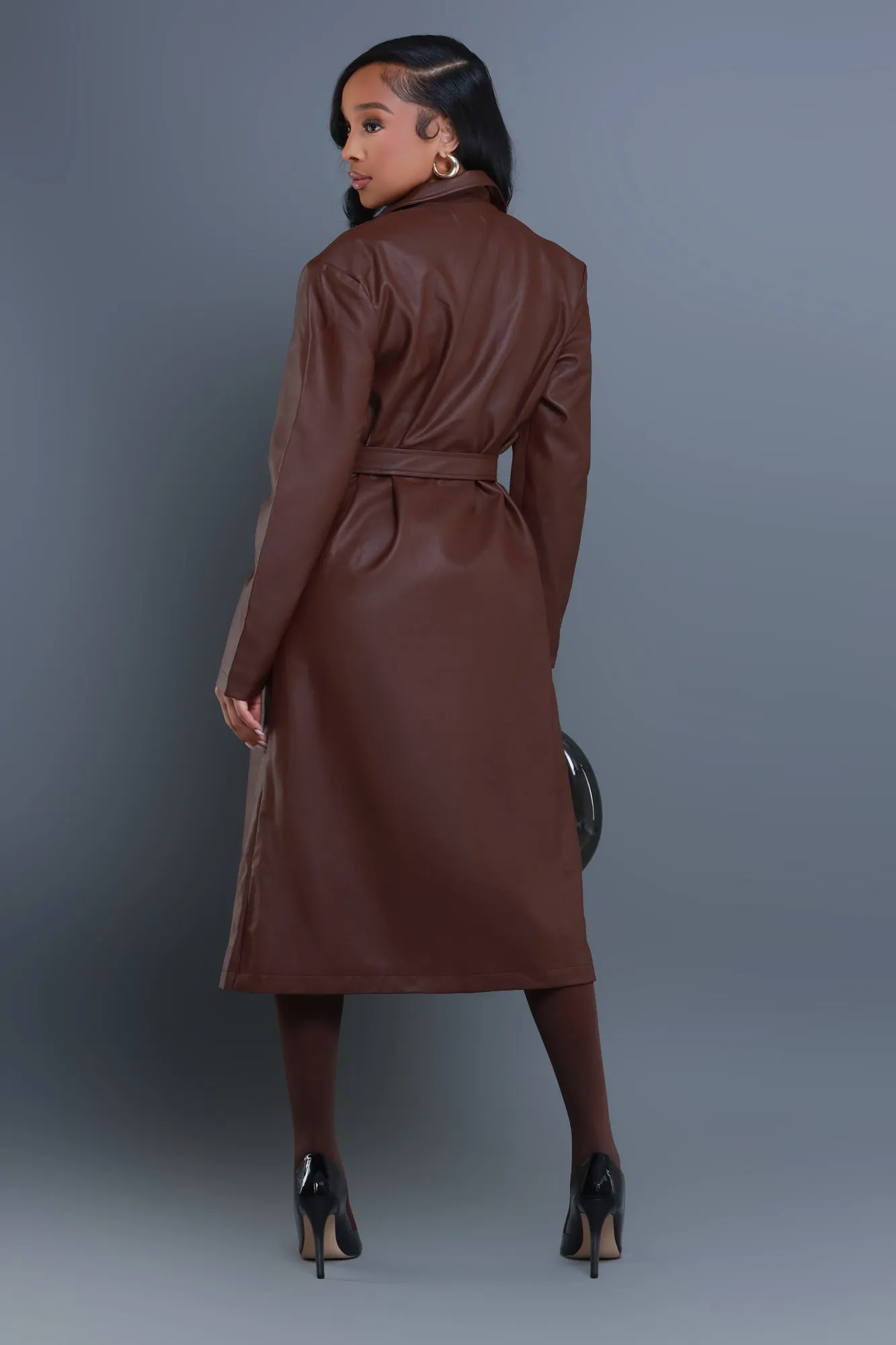 Blind Date Faux Leather Trenchcoat - Brown sold by Swankaposh product image thumbnail 3