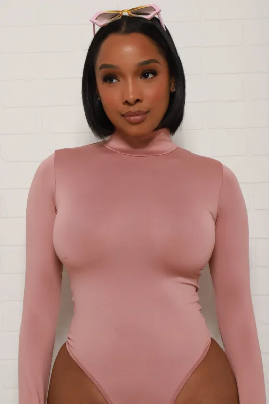 Better Now Long Sleeve Turtleneck Bodysuit - Light Mauve sold by Swankaposh