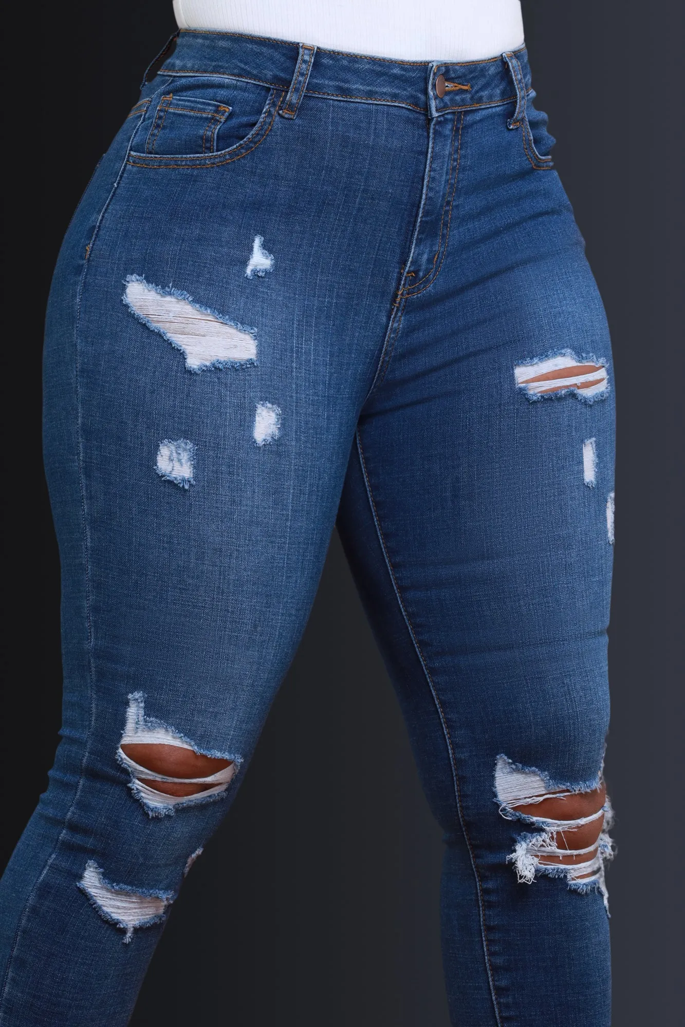 Line Em Up Distressed Skinny Jeans - Medium Wash sold by Swankaposh product image thumbnail 5