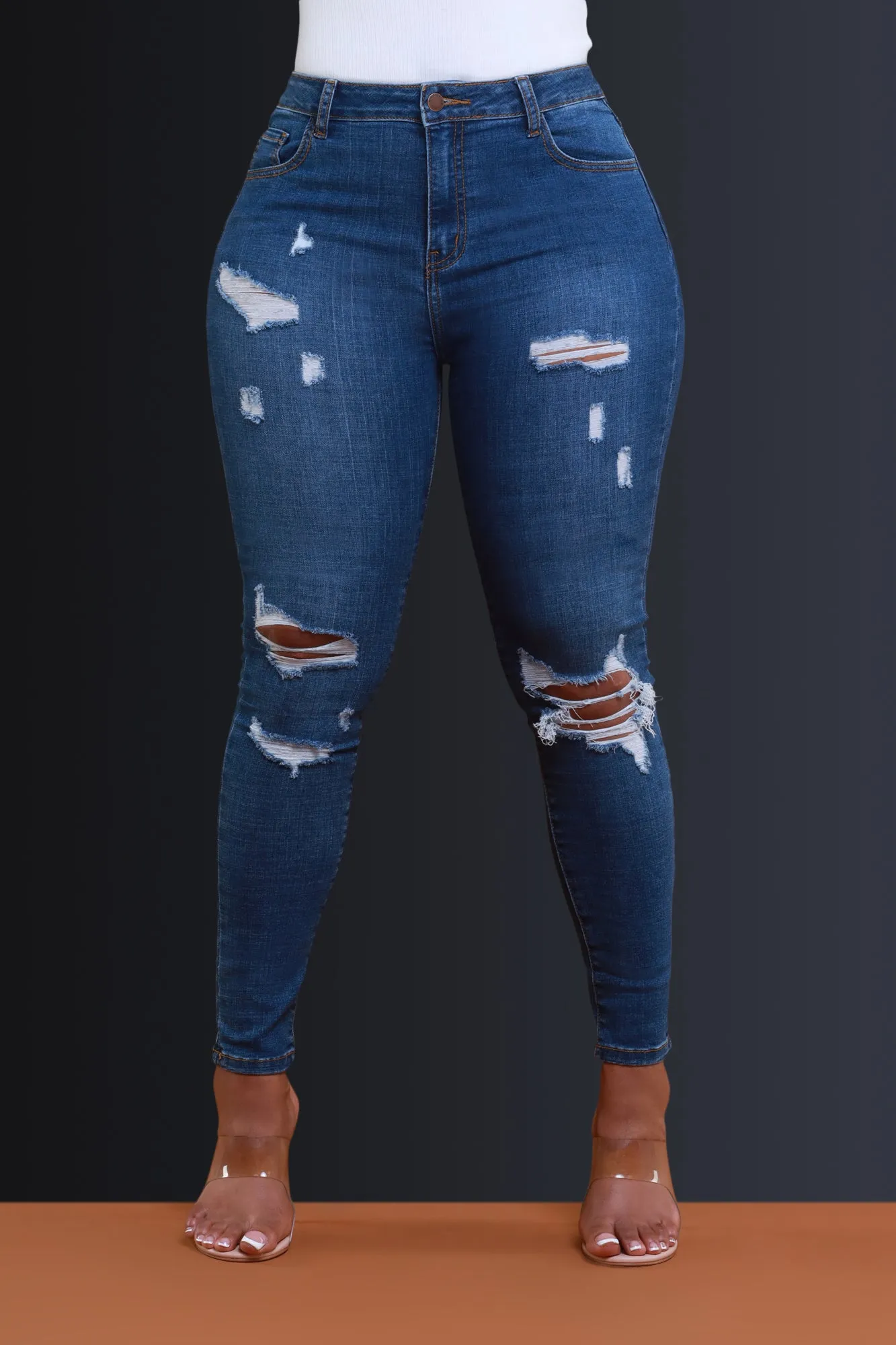 Line Em Up Distressed Skinny Jeans - Medium Wash sold by Swankaposh product image thumbnail 3