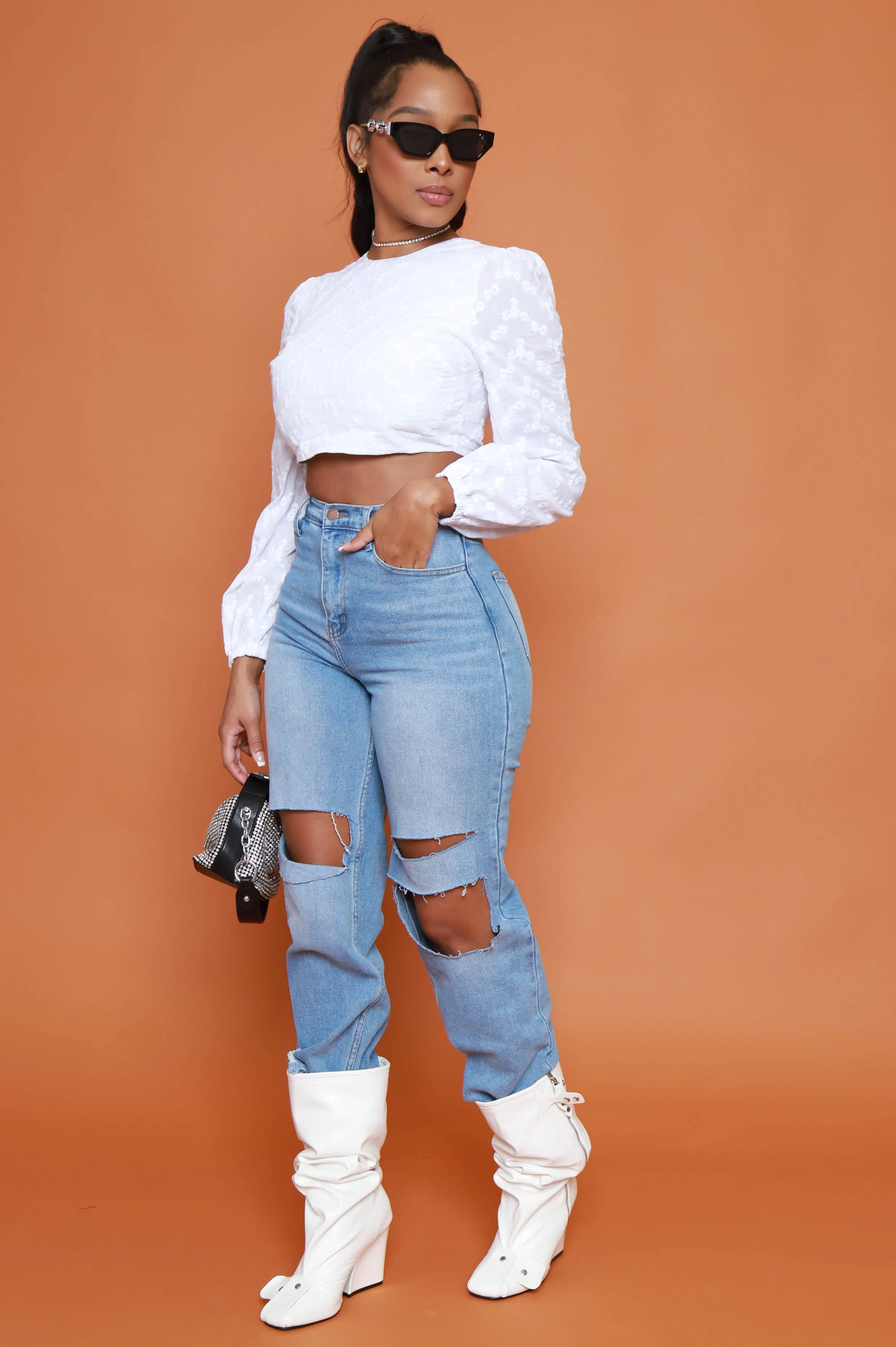 Crush On You Eyelet Lace Crop Top - White sold by Swankaposh product image thumbnail 4
