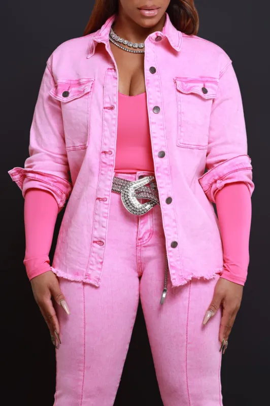Access Denied Denim Jacket - Pink sold by Swankaposh