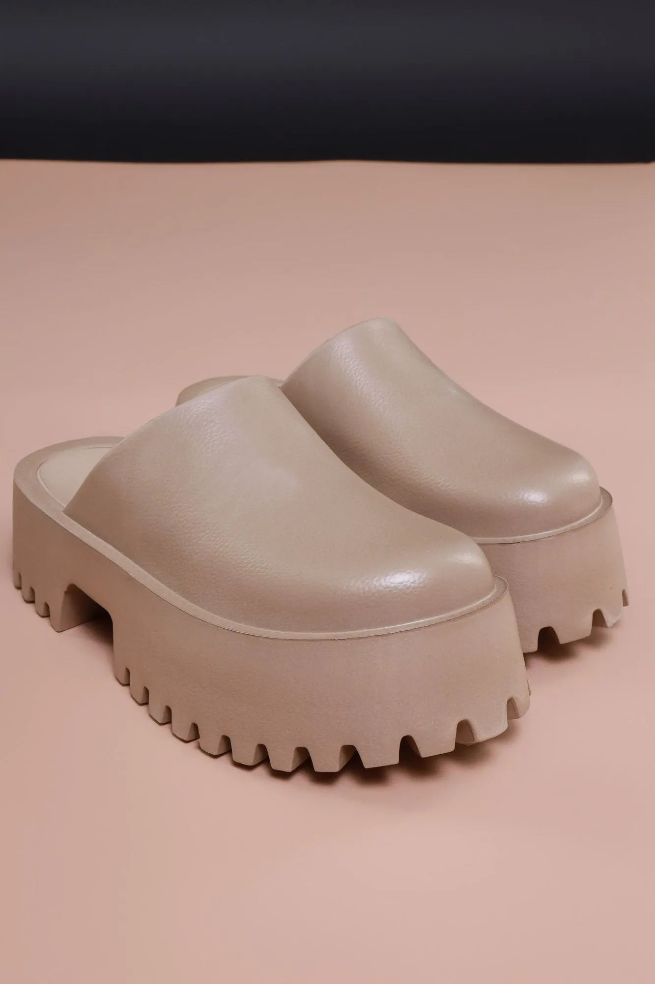 No Such Luck Platform Chunky Slides - Taupe sold by Swankaposh product image thumbnail 4