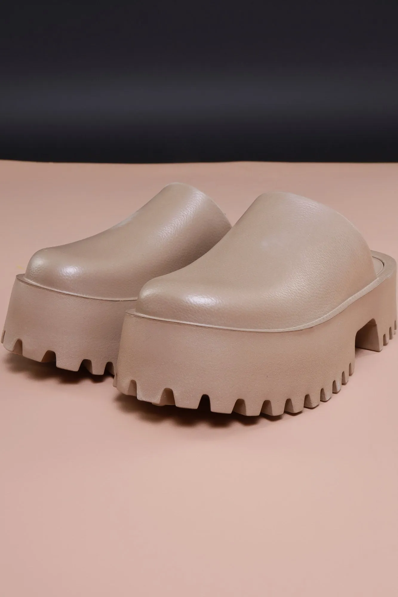 No Such Luck Platform Chunky Slides - Taupe sold by Swankaposh product image thumbnail 5
