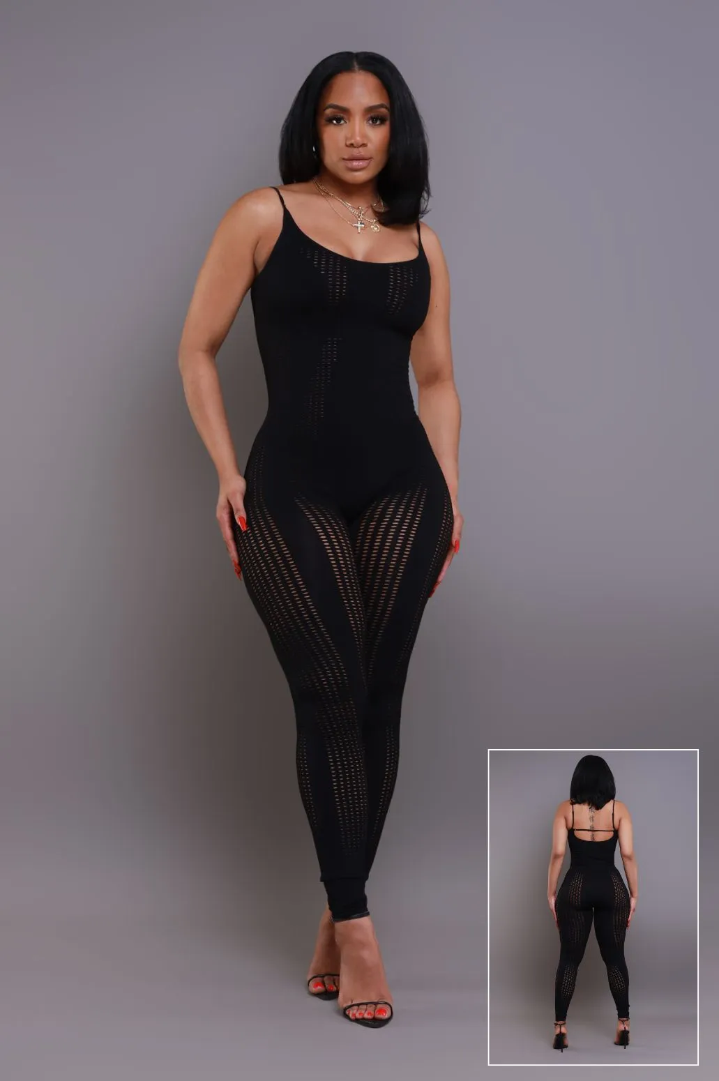 Lovesick Seamless Open Knit Jumpsuit - Black sold by Swankaposh
