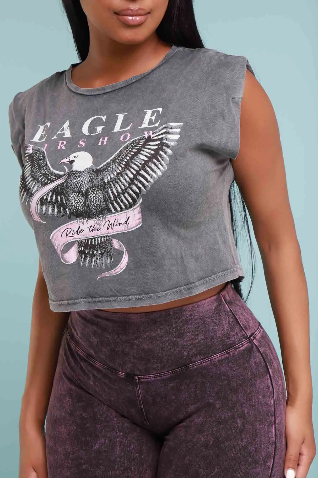Ride The Wind Cropped Graphic T-Shirt - Grey/Pink sold by Swankaposh product image thumbnail 5