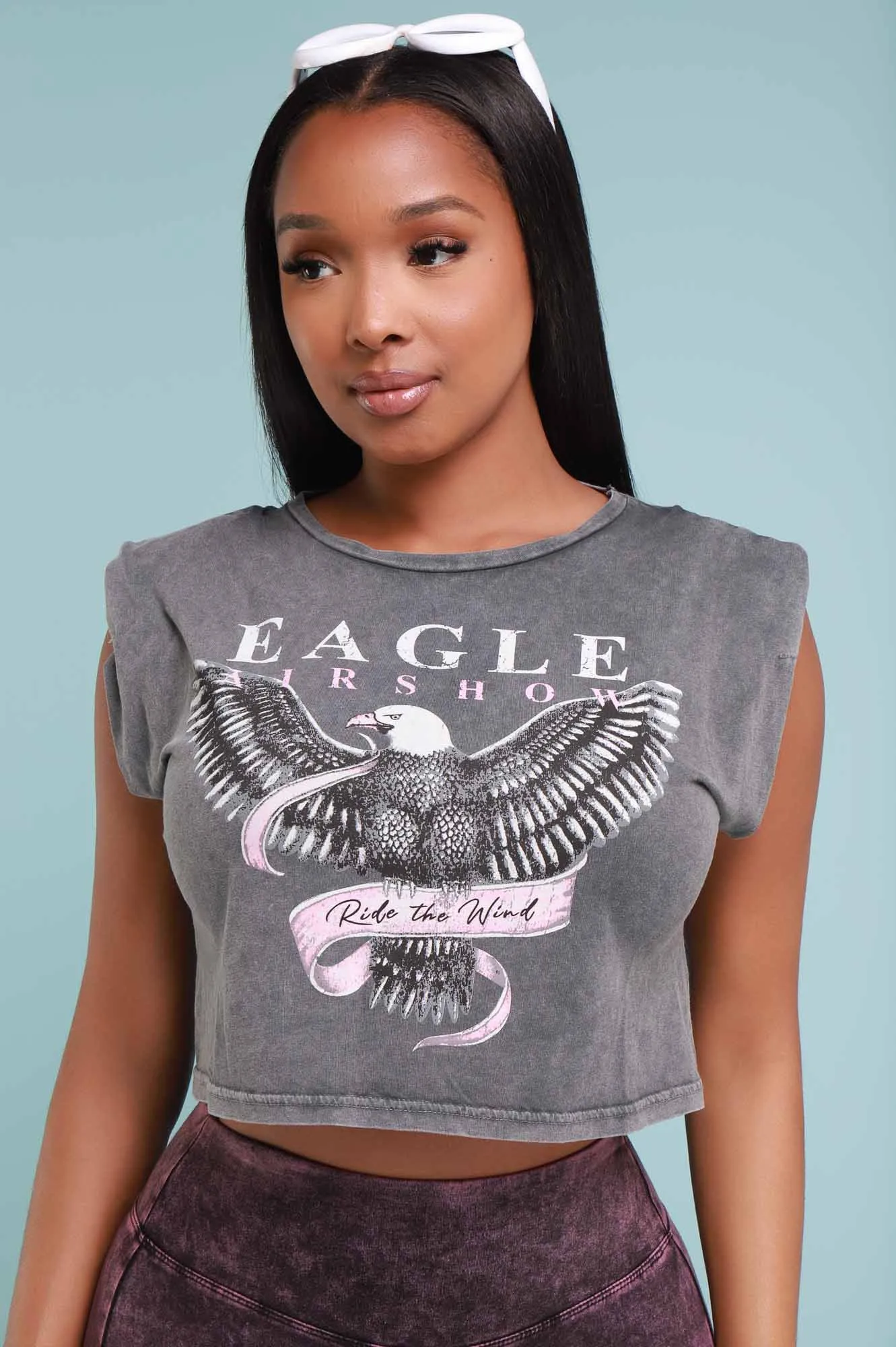 Ride The Wind Cropped Graphic T-Shirt - Grey/Pink sold by Swankaposh