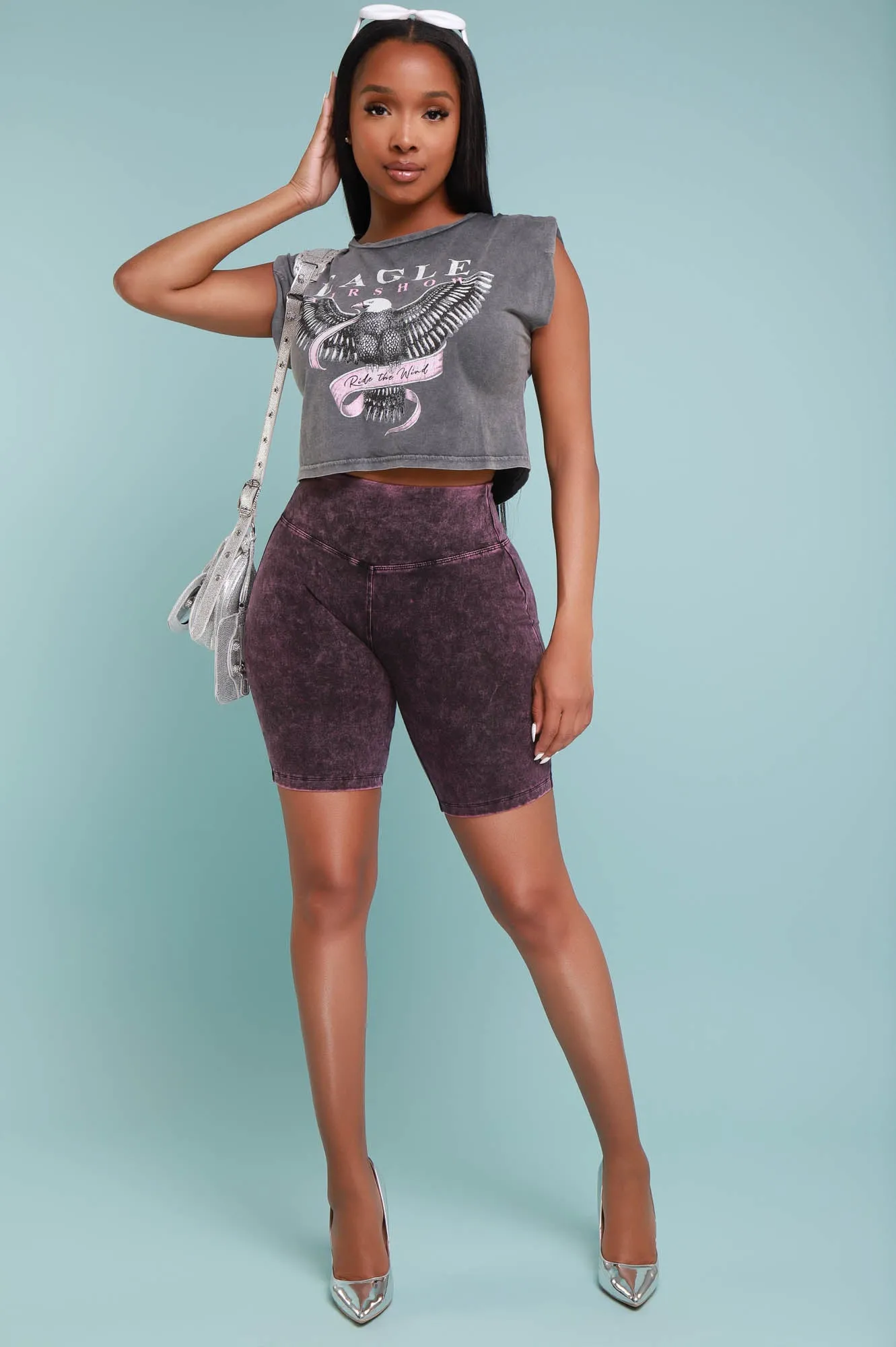 Ride The Wind Cropped Graphic T-Shirt - Grey/Pink sold by Swankaposh product image thumbnail 4