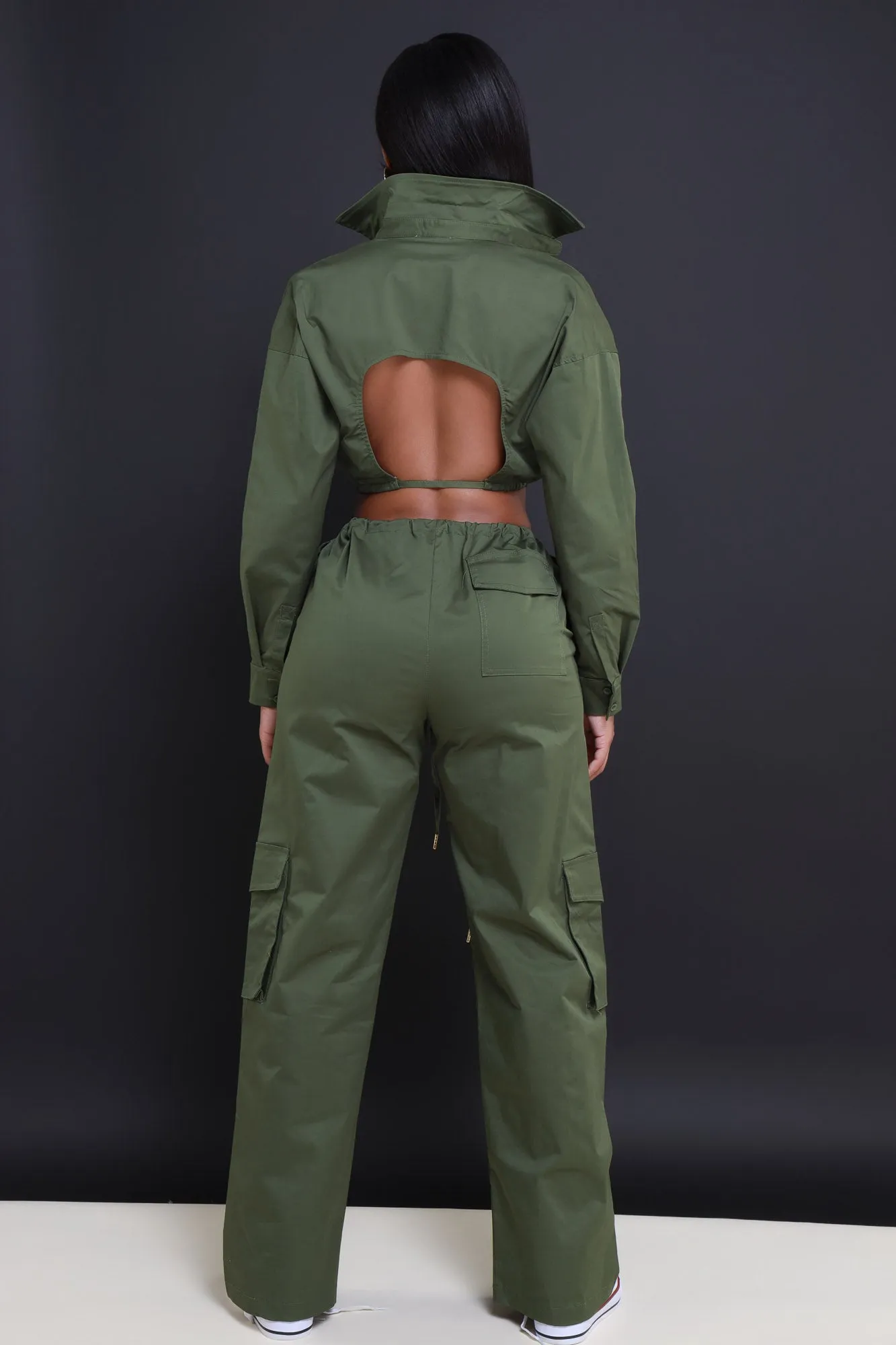 Time To Go Cropped Cargo Pants Set - Olive sold by Swankaposh product image thumbnail 3