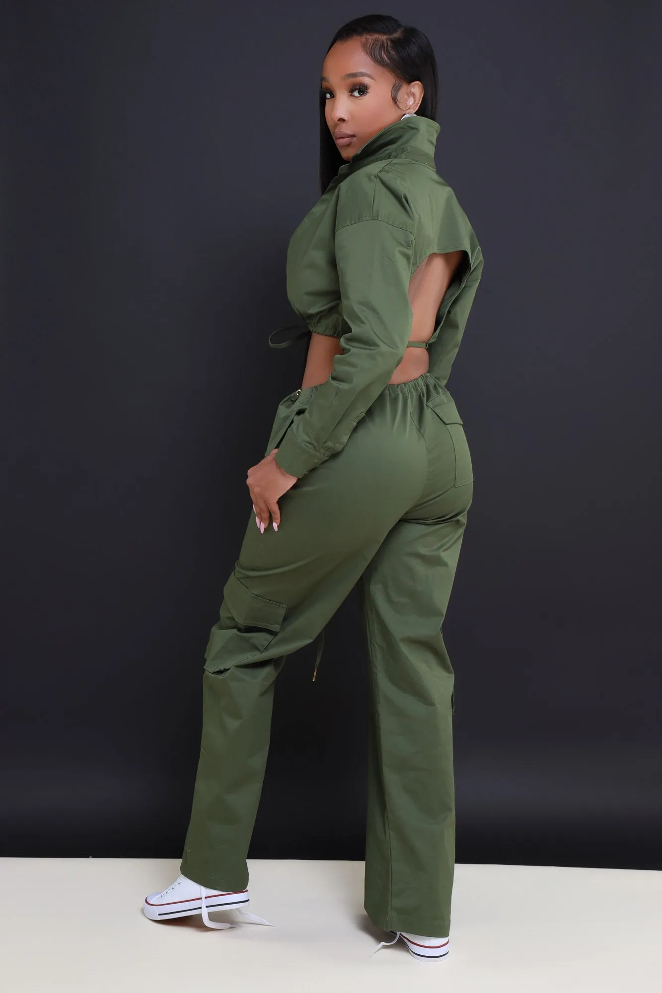Time To Go Cropped Cargo Pants Set - Olive sold by Swankaposh product image thumbnail 4