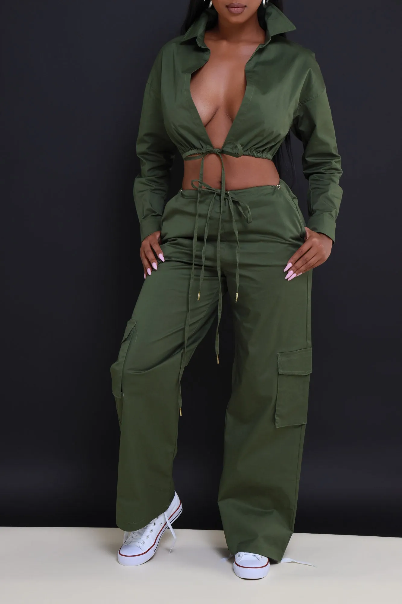 Time To Go Cropped Cargo Pants Set - Olive sold by Swankaposh product image thumbnail 5