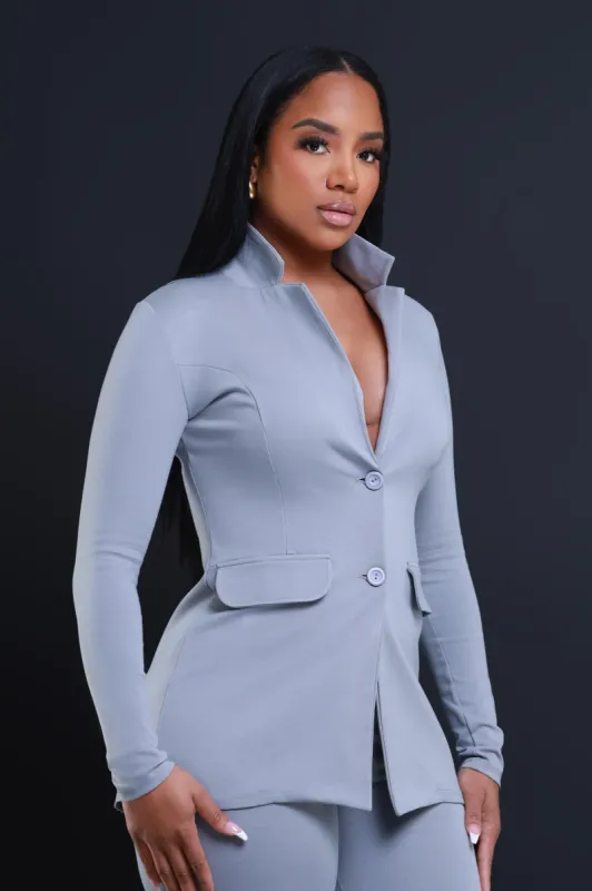 Boss Mood Button Up Blazer - Smoke sold by Swankaposh