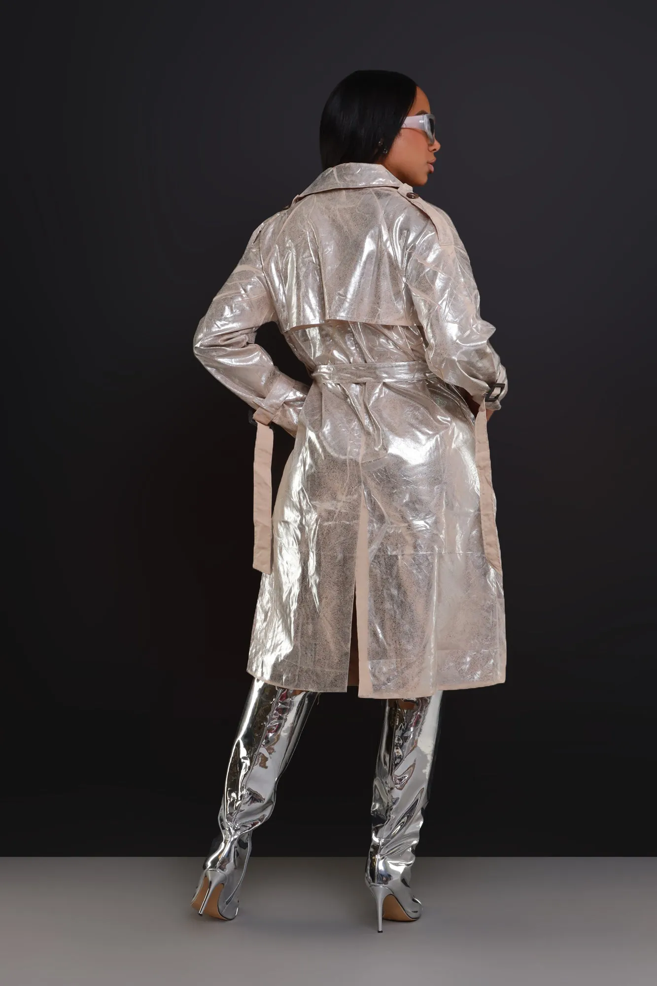 Mirror Mirror Metallic Trench Coat - Silver sold by Swankaposh product image thumbnail 4