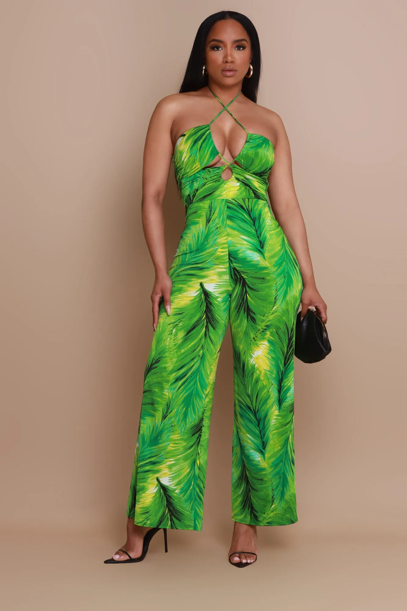 Location Change Tropical Print Jumpsuit - Green sold by Swankaposh