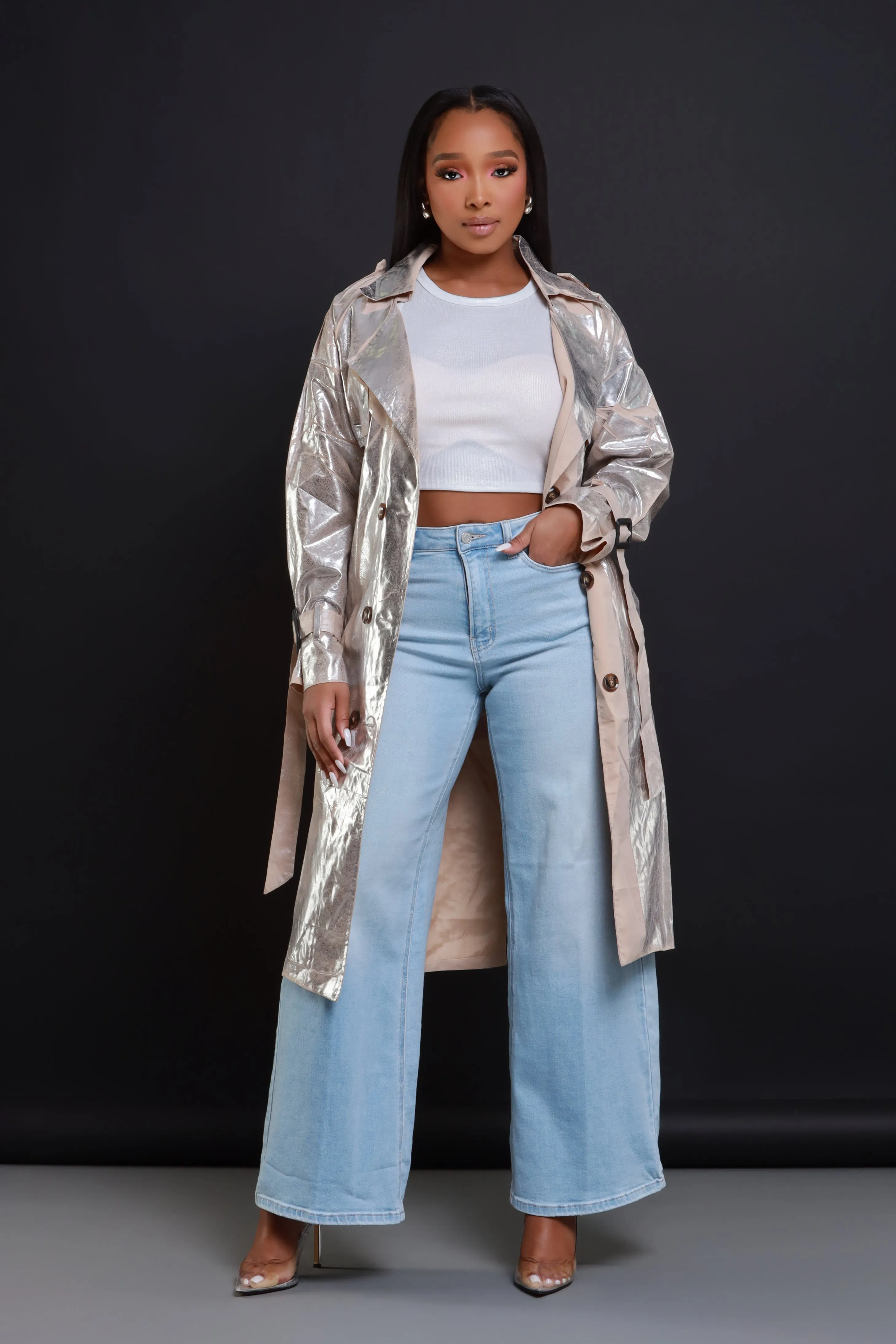 Mirror Mirror Metallic Trench Coat - Silver sold by Swankaposh product image thumbnail 3