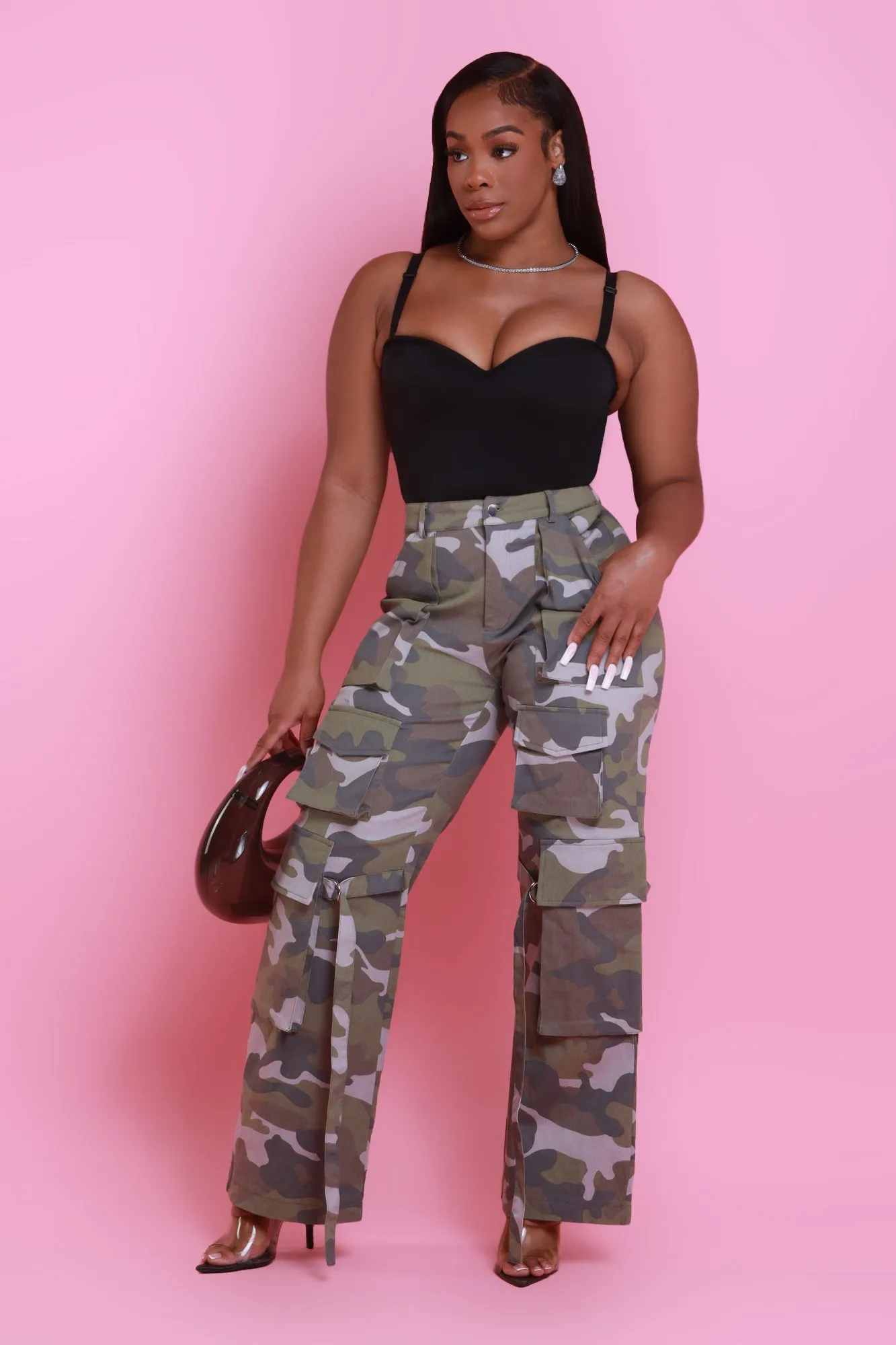 Major Sacrifice High Rise Cargo Pants - Olive Camouflage sold by Swankaposh