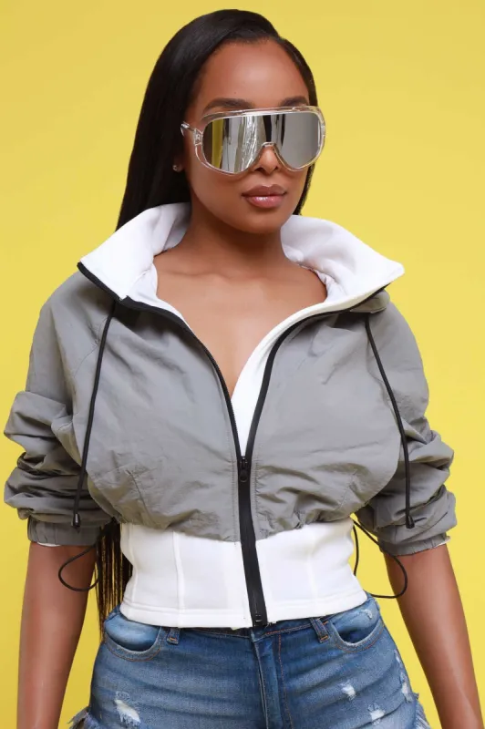 Sit Down Double Layered Jacket - Grey sold by Swankaposh