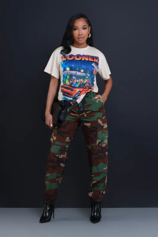 Pit Stop Graphic T-Shirt - Beige sold by Swankaposh