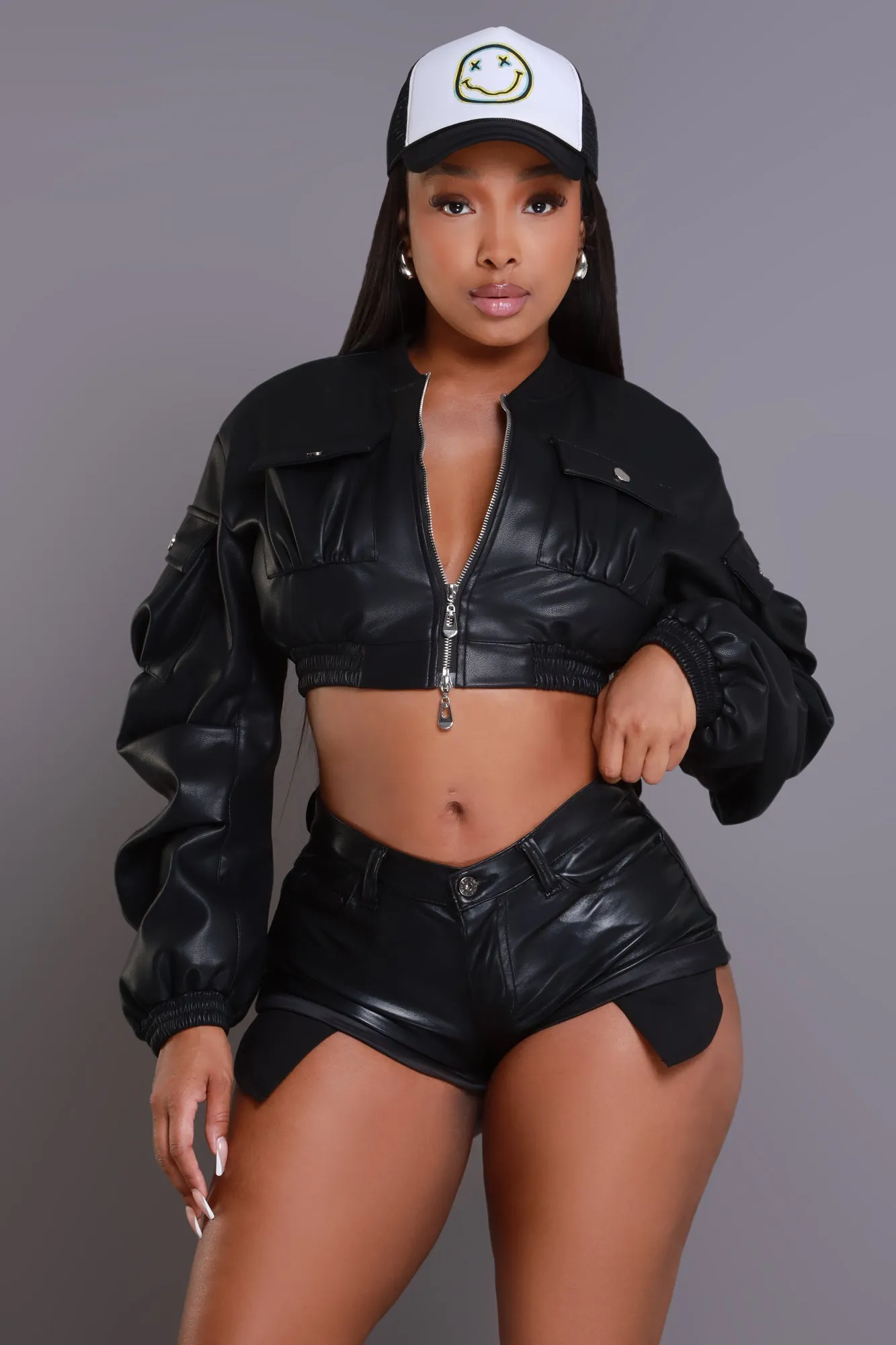 Think On It Cropped Bomber Jacket - Black sold by Swankaposh