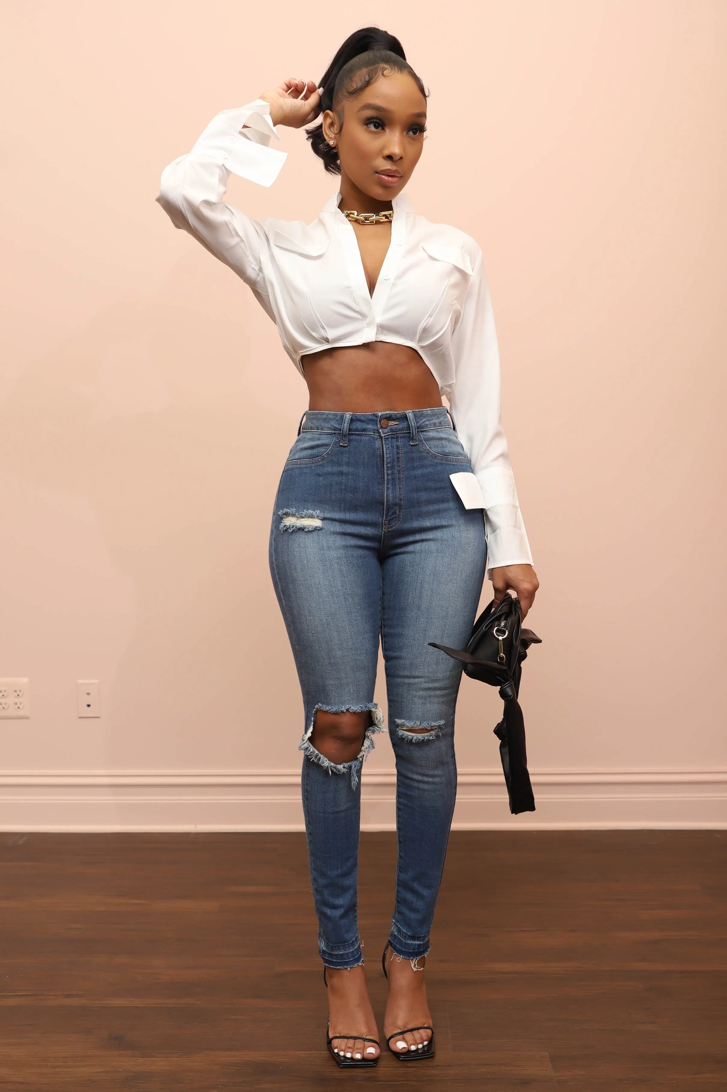 Blue Notes Stretchy Distressed Skinny Jeans - Medium Wash sold by Swankaposh