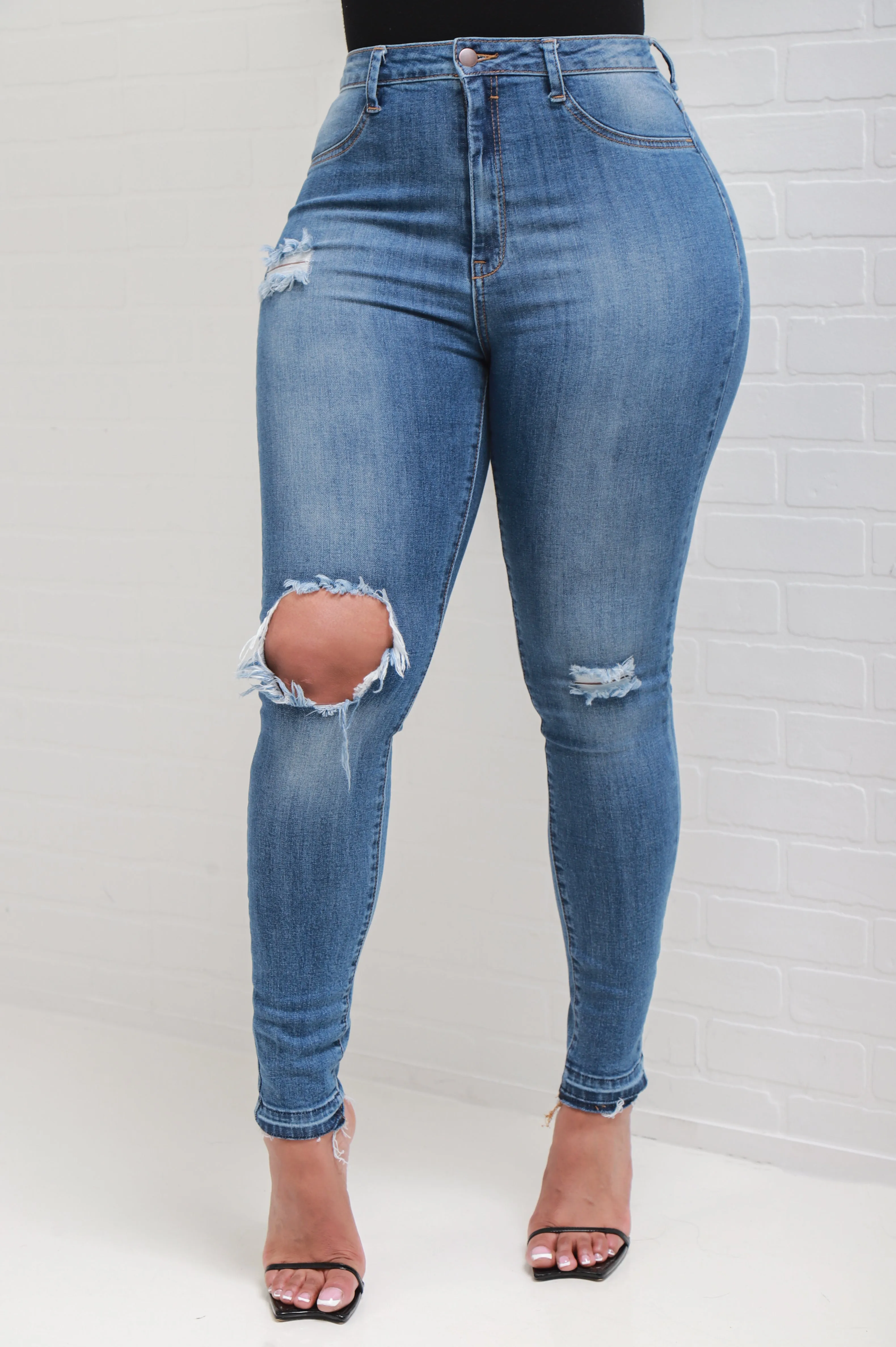 Blue Notes Stretchy Distressed Skinny Jeans - Medium Wash sold by Swankaposh product image thumbnail 5