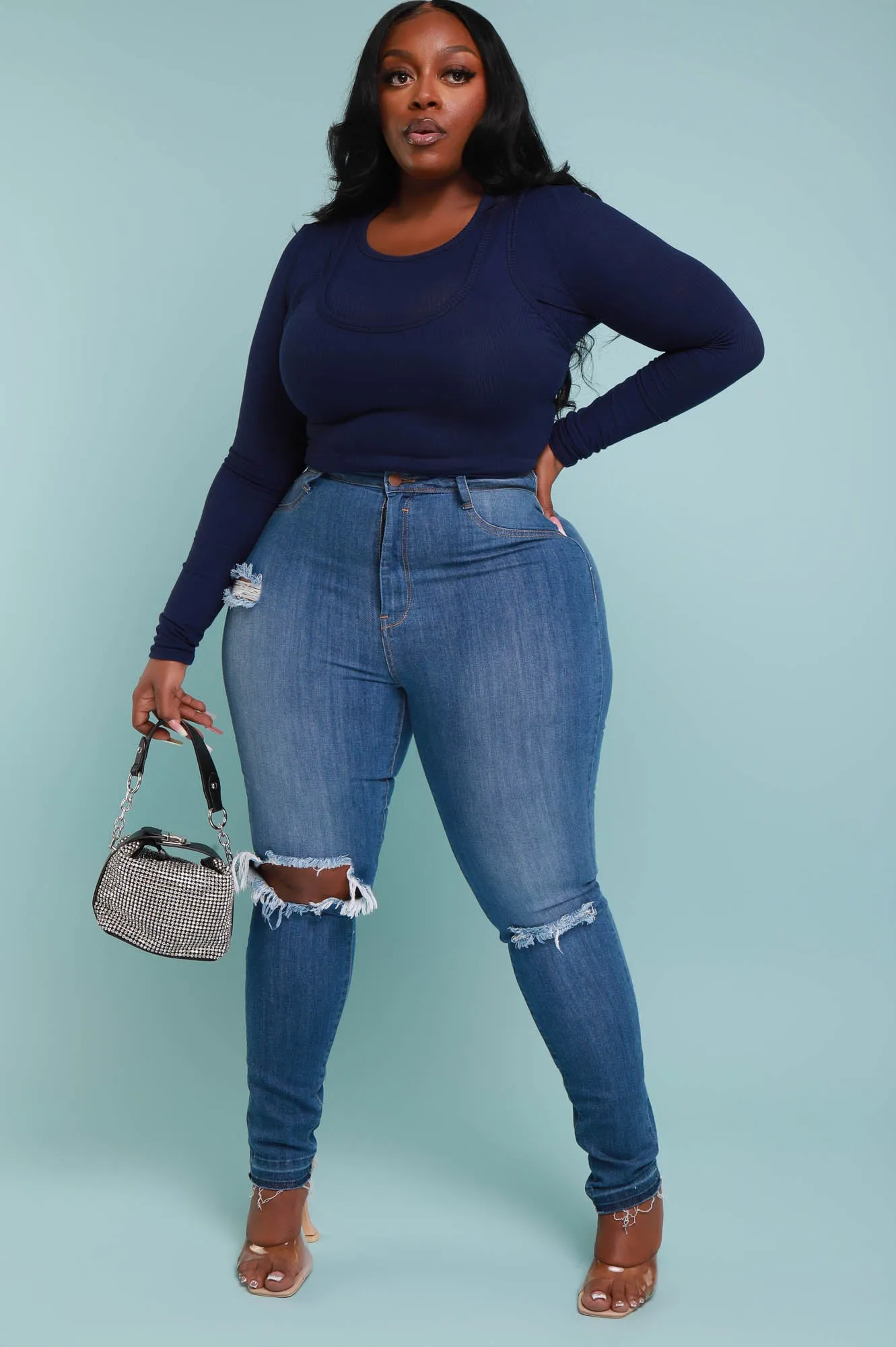 Blue Notes Stretchy Distressed Skinny Jeans - Medium Wash sold by Swankaposh product image thumbnail 3