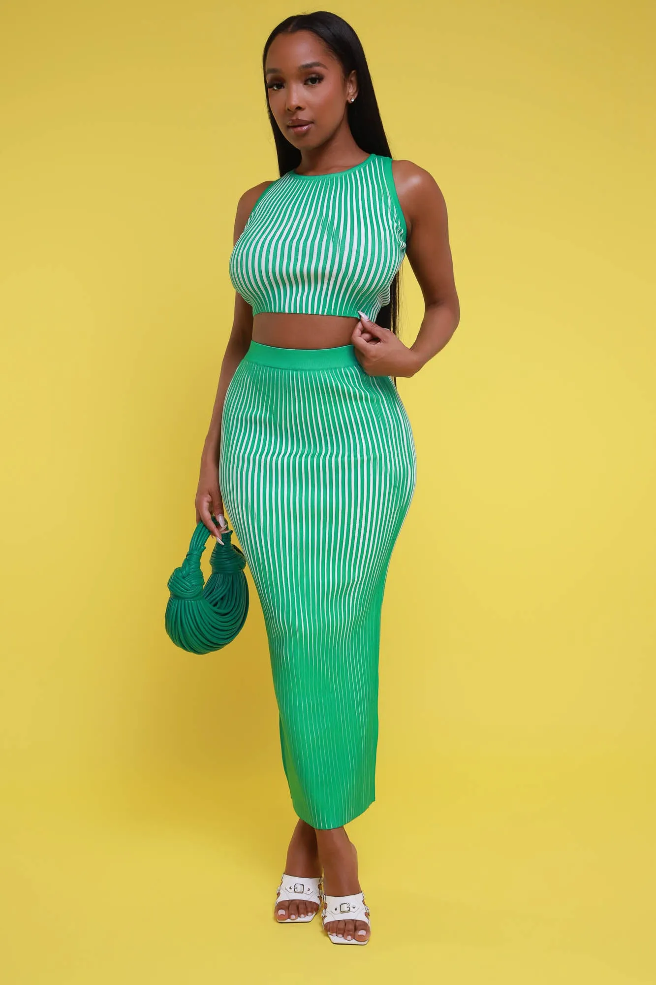 Feeling Sublime Ribbed Maxi Skirt Set - Green sold by Swankaposh