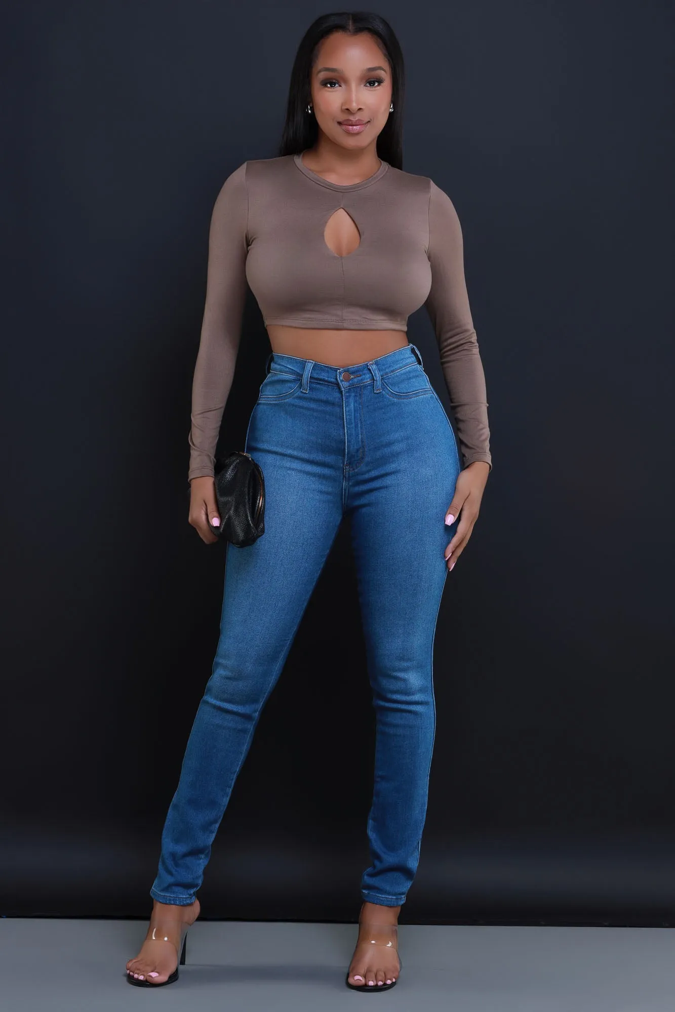 Not Worried Double Layered Keyhole Crop Top - Deep Taupe sold by Swankaposh product image thumbnail 2