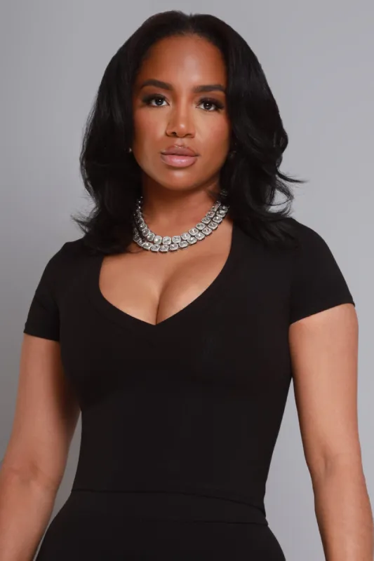Make Room Cellulite Deleter V-Neck Cropped T-Shirt - Black sold by Swankaposh