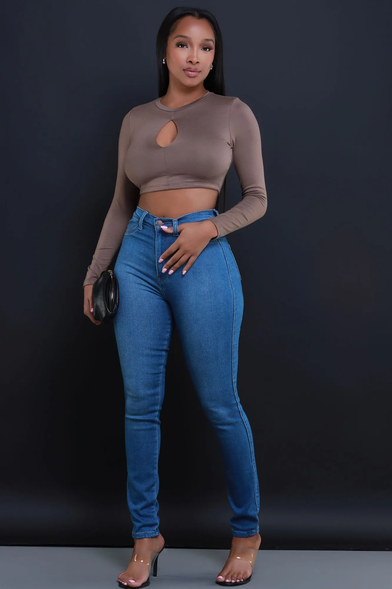 Not Worried Double Layered Keyhole Crop Top - Deep Taupe sold by Swankaposh product image thumbnail 4