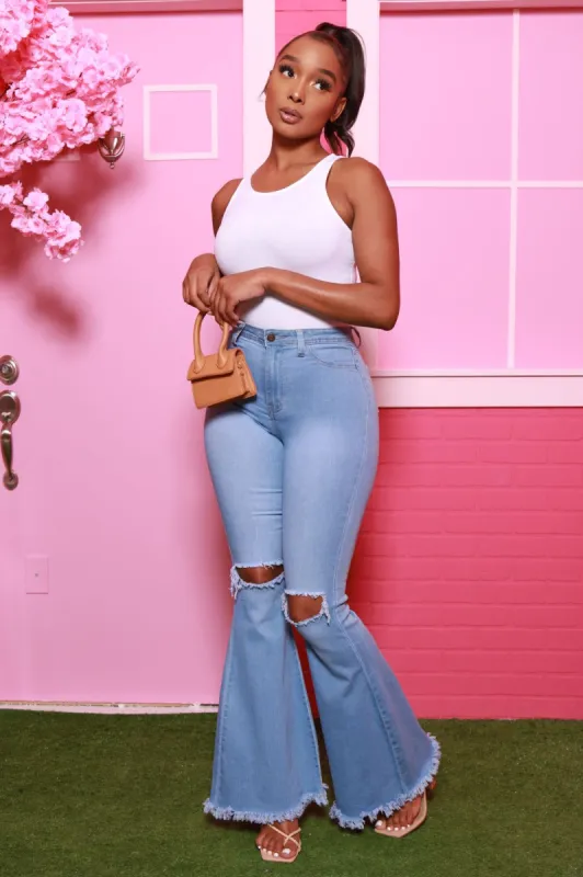 Frontline High Rise Frayed Bell Bottom Jeans - Light Wash sold by Swankaposh