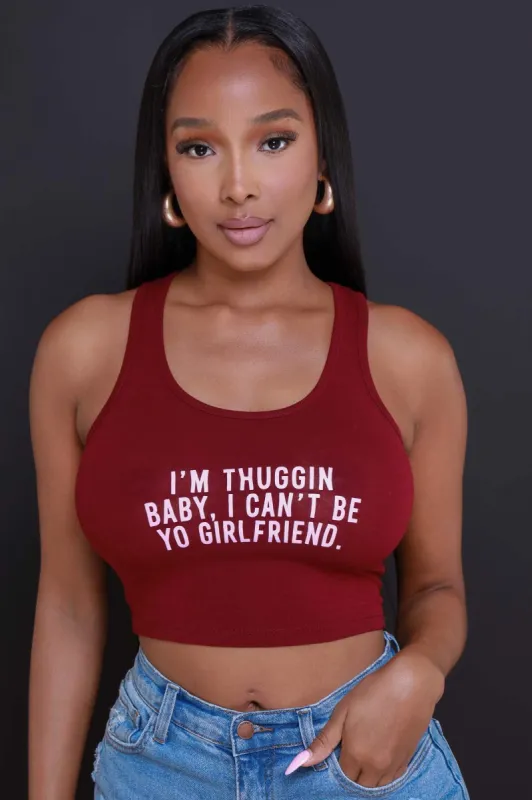 Thuggin Baby Graphic Print Crop Top - Burgundy/Pink sold by Swankaposh