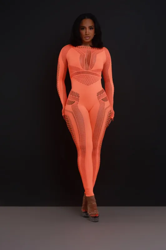 Baby Girl Laser Cut Seamless Jumpsuit - Orange sold by Swankaposh