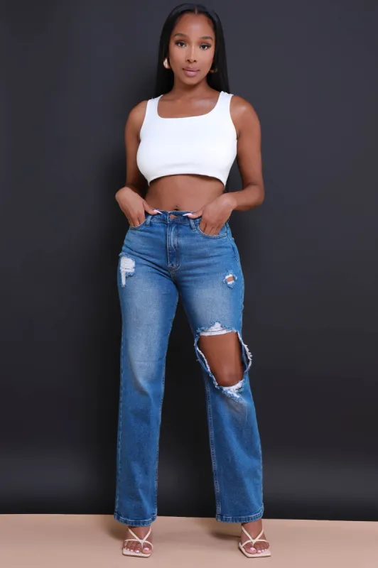 No Cap High Rise Distressed Bootcut Jeans - Medium Stone sold by Swankaposh
