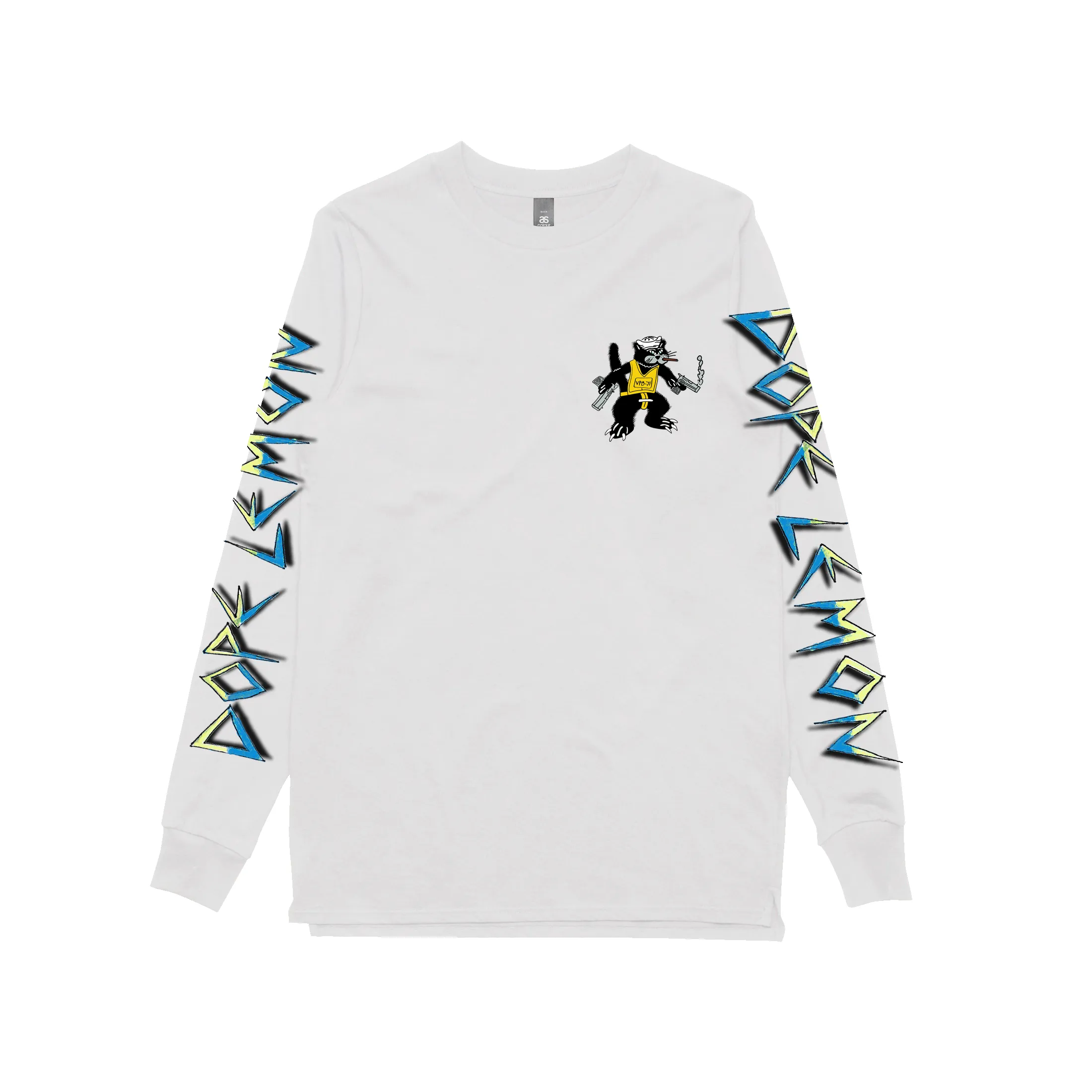 Gun Cat / White Longsleeve T-shirt sold by Dope Lemon