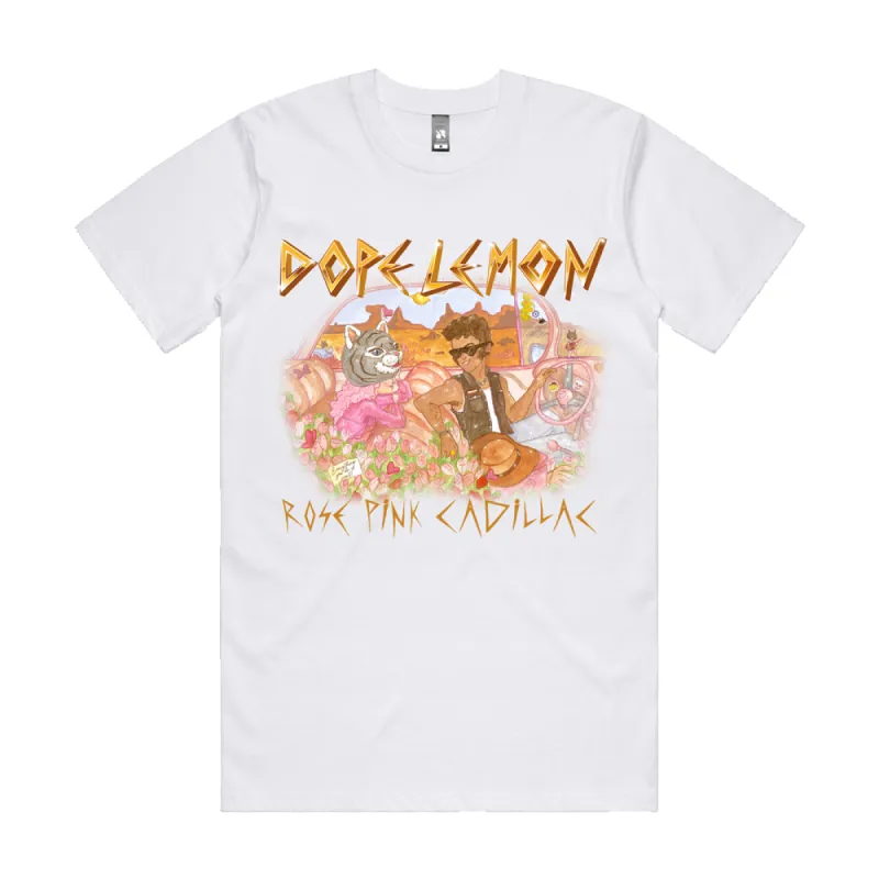 Dope Lemon / Rose Pink Cadillac Illustration / White T-Shirt sold by Dope Lemon