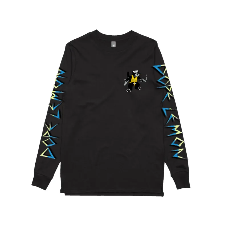 Gun Cat / Black Longsleeve T-shirt sold by Dope Lemon