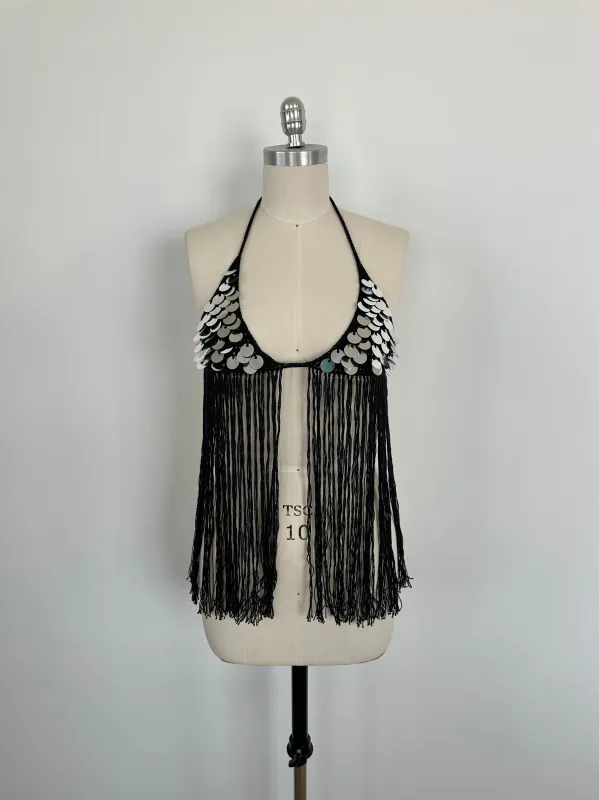 Black Sequin Fringe Bikini Top sold by Stiiickky