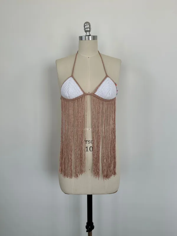 White Fringe Bikini Top sold by Stiiickky