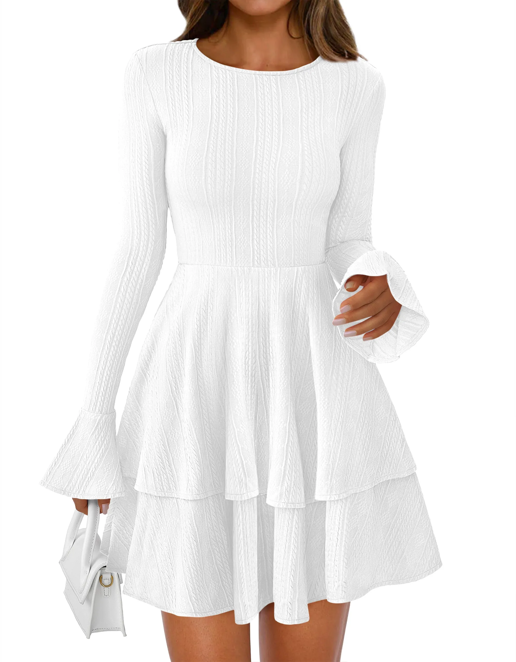 PRETTYGARDEN Womens Spring Fashion Long Bell Sleeve Mini Sweater Dress Casual Crewneck A Line Knit Short Cocktail Dresses sold by PrettyGarden product image thumbnail 2