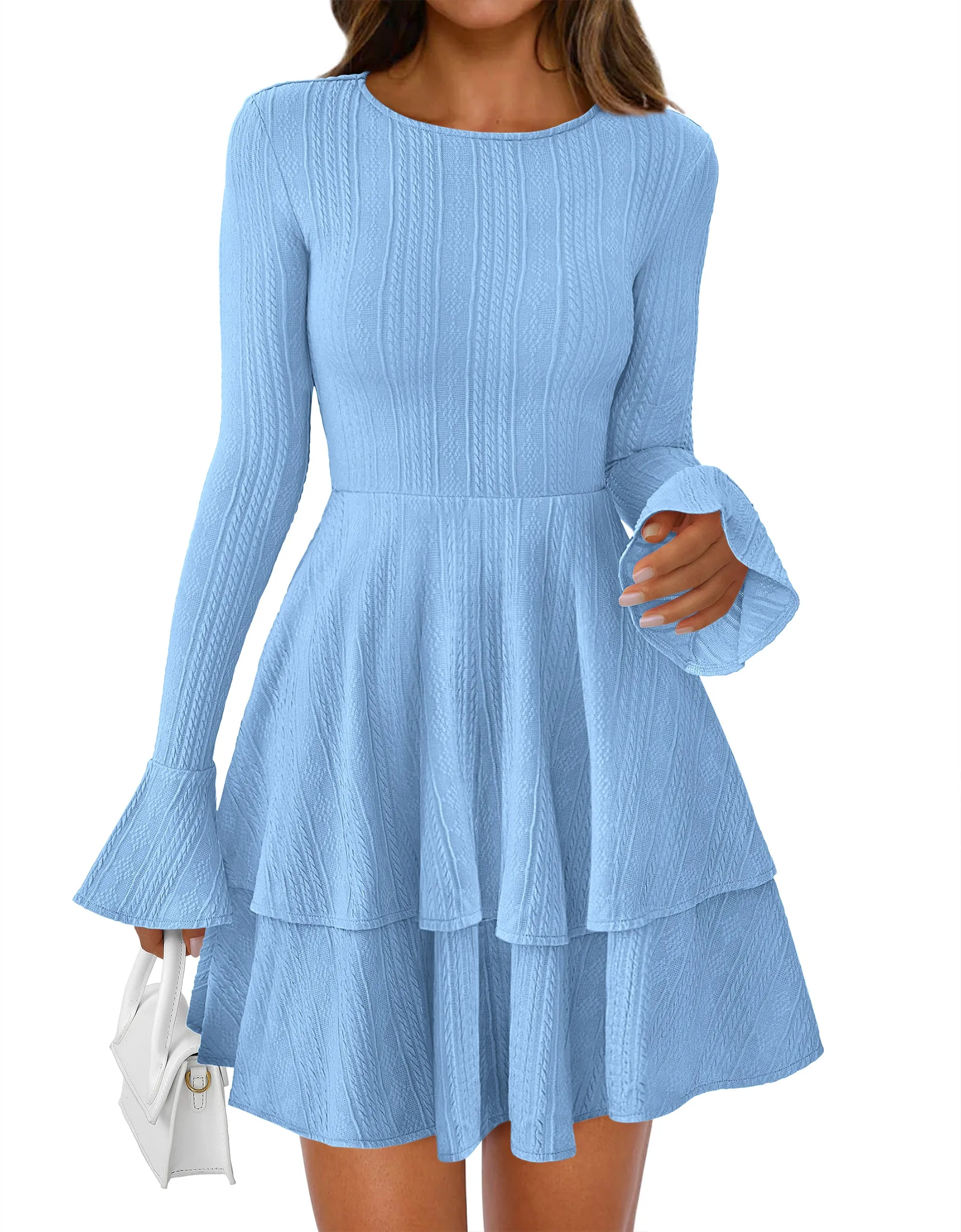 PRETTYGARDEN Womens Spring Fashion Long Bell Sleeve Mini Sweater Dress Casual Crewneck A Line Knit Short Cocktail Dresses sold by PrettyGarden product image thumbnail 5